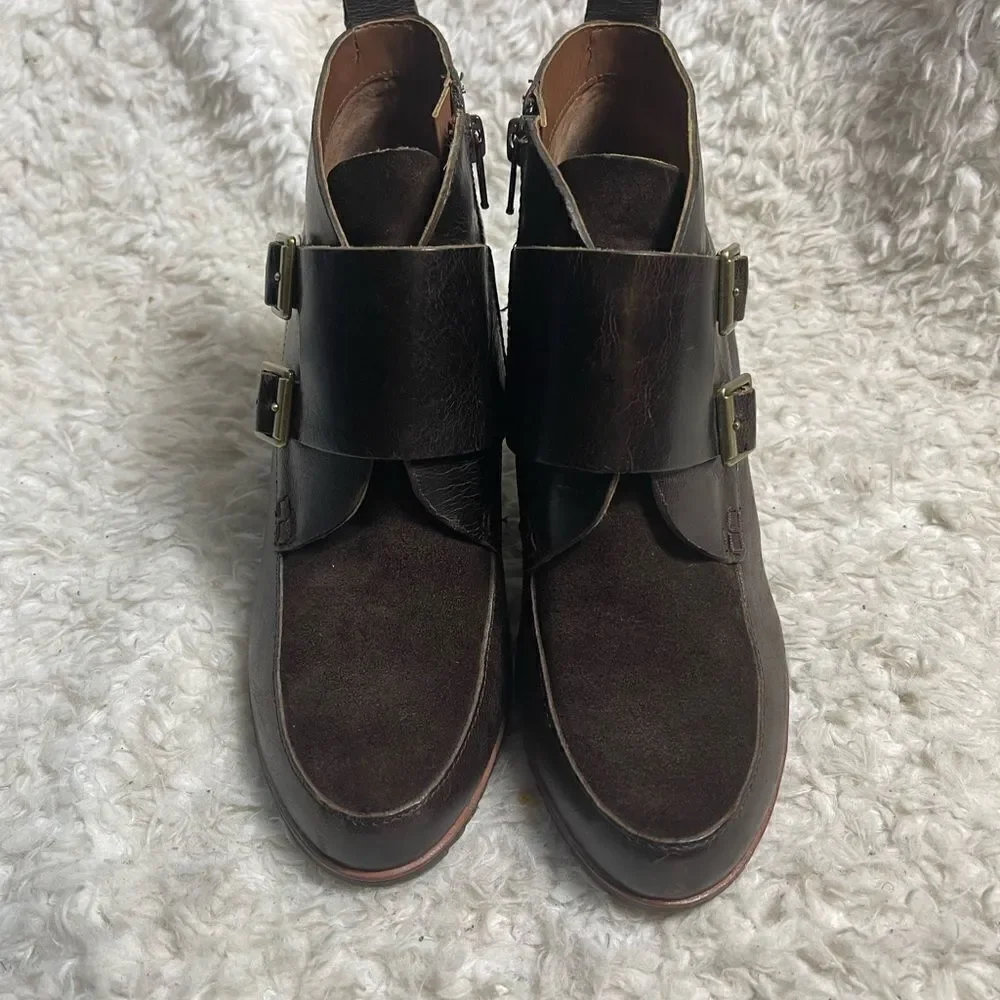 Kork Ease Honska Ankle Boots Leather Brown Wedge Size 7.5M